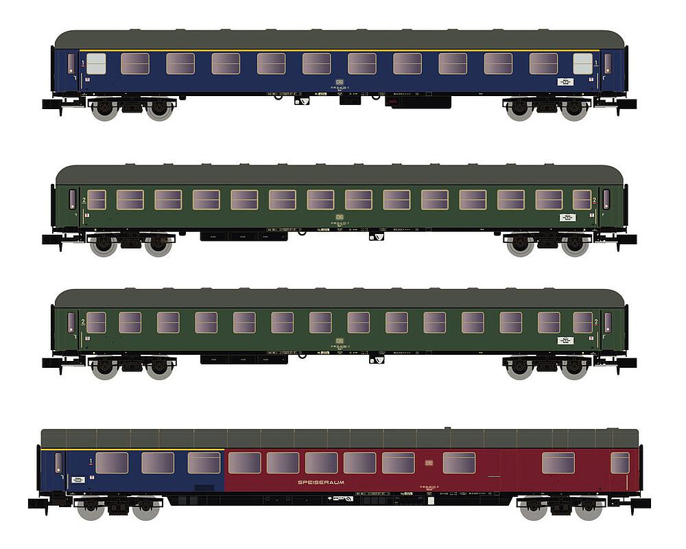 ARNOLD HN4359  1/160   DB, Coffret de 4 voitures de voyageurs, bleu, vert, bleu/rouge, 
