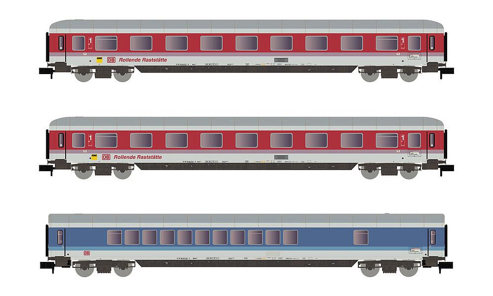 ARNOLD HN4365  1/160   DB AG, Coffret de 3 voitures de voyageurs, Relais roulant, rouge oriental/blanc 
