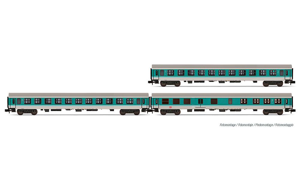 ARNOLD HN4367  1/160   DB AG, Coffret de 3 voitures de banlieue, vert menthe/blanc, comprenant 1 x ABDomsb et 2 x Bom 