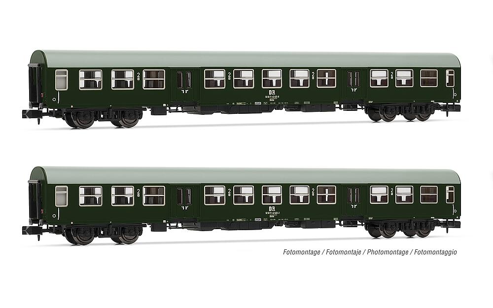 ARNOLD HN4369  1/160   DR, Coffret de 2 voitures de banlieue Halberstädter longues, vert foncé/grises, composé de 2 x Bmhe 