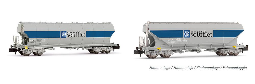 ARNOLD HN6510  1/160   SNCF, Coffret de 2 wagons à toit pivotant Uagpps, avec parois de silo bombées, Soufflet 