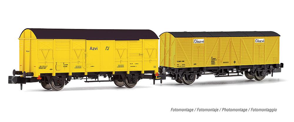 ARNOLD HN6517  1/160   AZVI, coffret de 2 wagons de marchandises couverts à 2 essieux, jaune, 