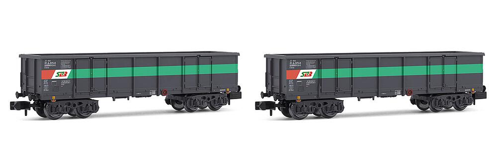ARNOLD HN6534  1/160   STLB, set de 2 wagons de marchandises découverts à 4 essieux Eaos, gris/vert/rouge, chargés de ferraille 