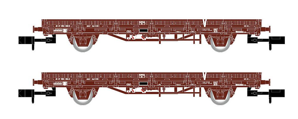 [ARNOLD HN6543  ] ARNOLD HN6543  1/160   SNCF, set de 2 pièces, 2 essieux. Wagon plat V, avec traverses en béton 