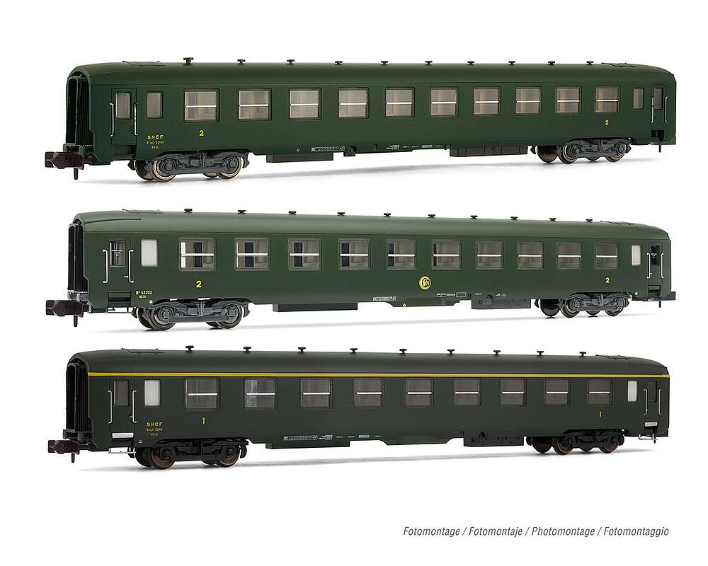 ARNOLD HN4383  1/160   SNCF, coffret de 3 voitures voyageurs DEV AO, vert, comprenant 1 A9 et 2 B10 