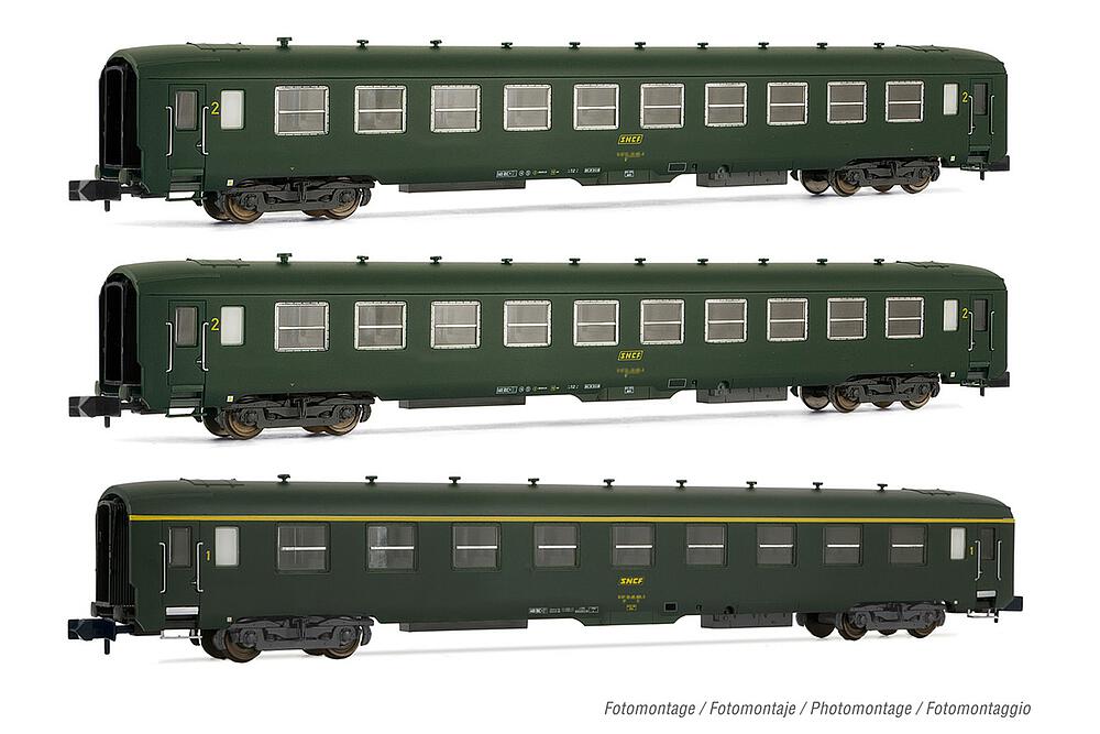 ARNOLD HN4385  1/160   SNCF, Coffret de 3 voitures de voyageurs DEV AO, Vert, logo encadr 