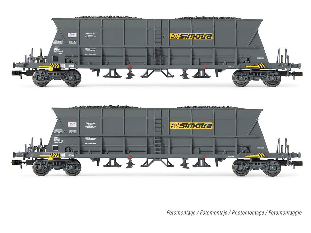 [ARNOLD HN6549  ] ARNOLD HN6549  1/160   SNCF, Coffret de 2 wagons à 4 essieux. Wagon à déchargement automatique Faoos pour le transport de charbon, Simotra 