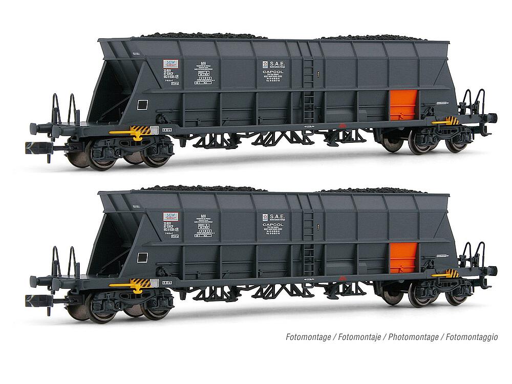 ARNOLD HN6550  1/160   SNCF, Coffret de 2 wagons à 4 essieux. Wagon à déchargement automatique Faoos, transport de charbon, Capcol/EDF 
