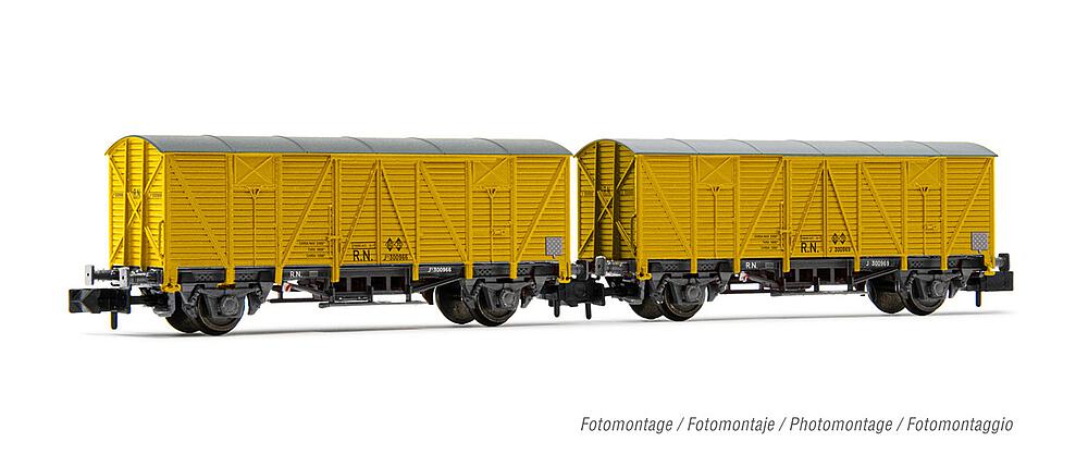 ARNOLD HN6554  1/160   R.N., coffret de 2 wagons à 2 essieux. Wagon de marchandises couvert J-300.000, jaune 