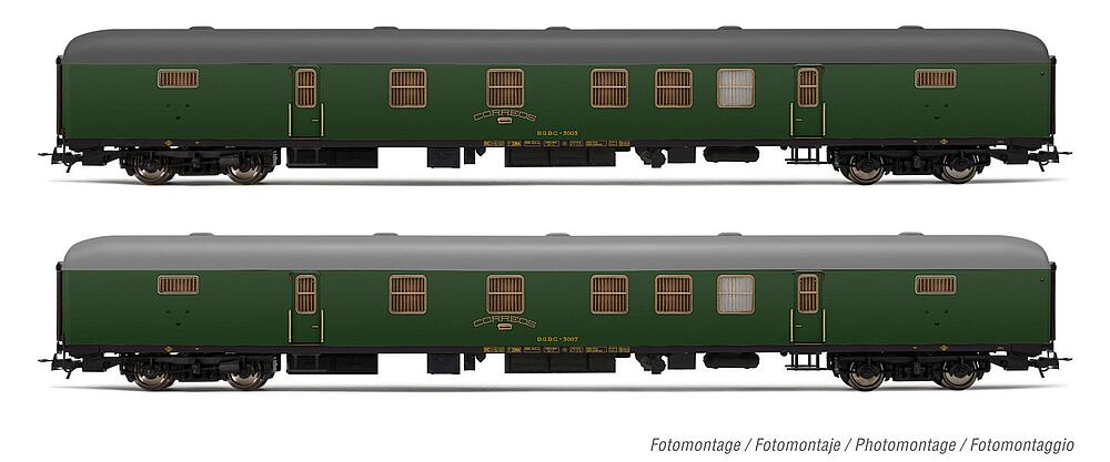 ELECTROTREN HE4013  1/87   RENFE, set de 2 chariots de poste DGDC-3000, vert olive 