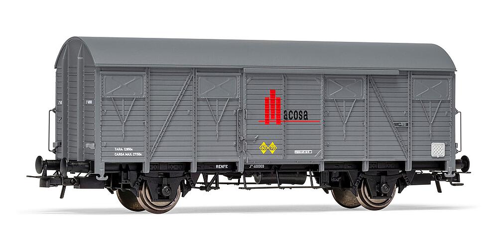 ELECTROTREN HE19046  1/87   Wagon de marchandises couvert à 2 essieux, type ORE (parois recouvertes de bois), wagon d'essai Macosa 