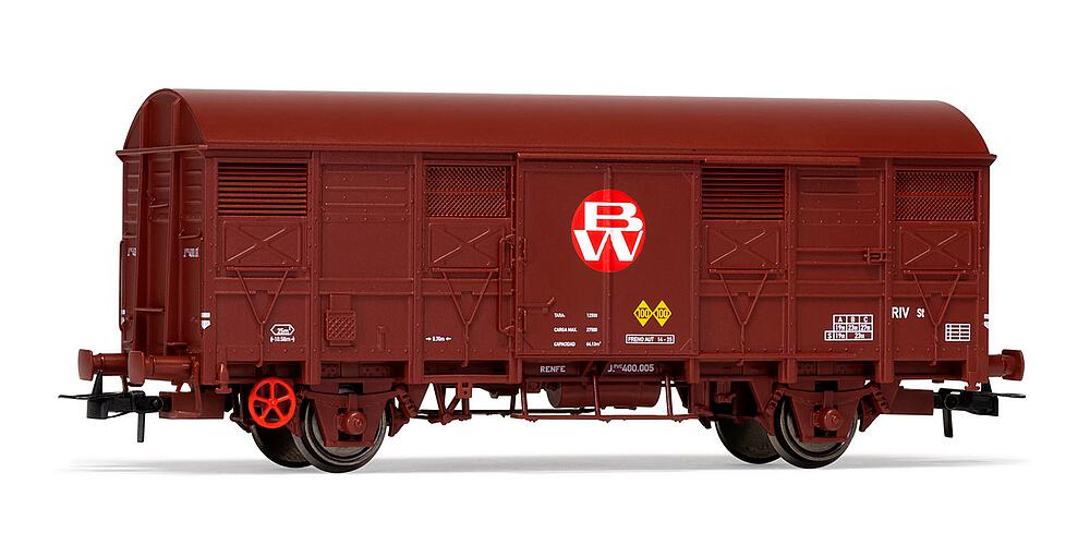 ELECTROTREN HE19047  1/87   Wagon de marchandises couvert à 2 essieux, type ORE (parois recouvertes de bois), wagon d'essai Babcock &amp; Wilcox 