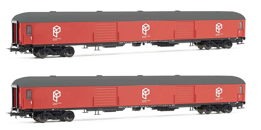 ELECTROTREN HE4001  1/87   RENFE, Coffret de 2 fourgons à bagages DD-8100, rouge, Paquexpres 