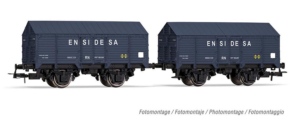 ELECTROTREN HE6009  1/87   R.N., Coffret de 2 wagons de marchandises couverts PX, gris, Ensidesa 