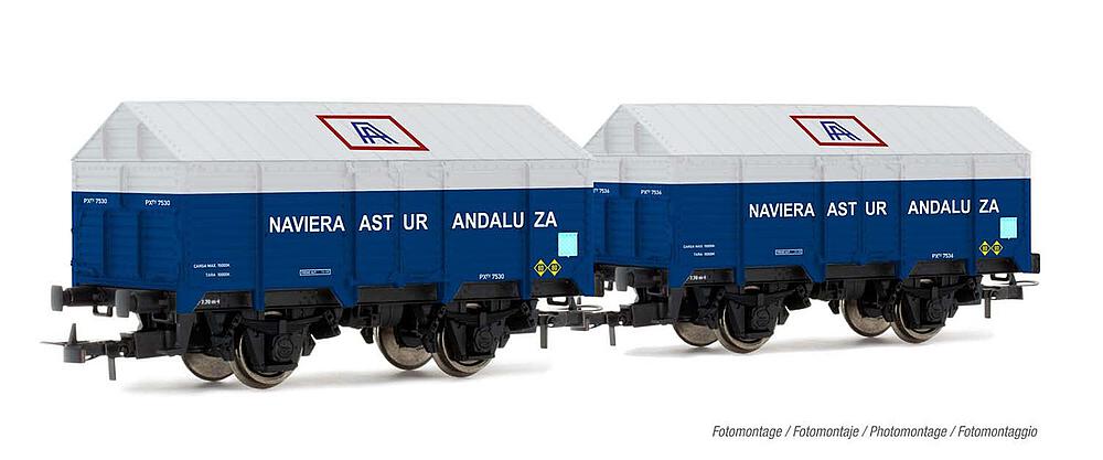 ELECTROTREN HE6010  1/87   RENFE, coffret de 2 wagons de marchandises couverts à 2 essieux PX, Naviera Astur Andaluza 