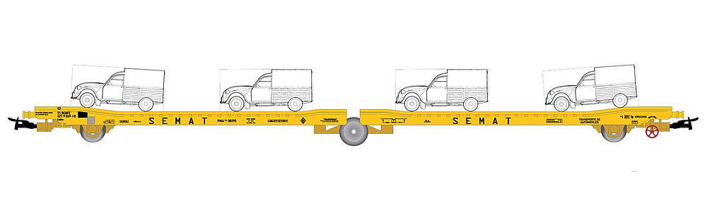 ELECTROTREN HE6035  1/87   RENFE, camion à 3 essieux. Wagon de transport de voitures Ladks, Jaune, Semat, chargé de 4 Citroën 2CV Correos jaunes 