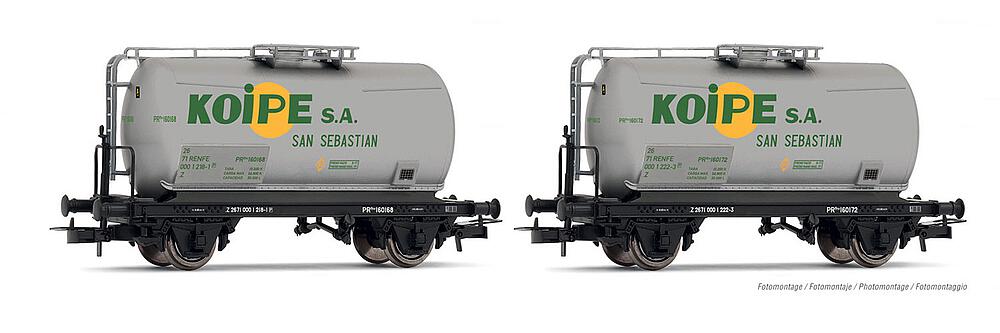 ELECTROTREN HE6029  1/87   RENFE, coffret de 2 wagons à 2 essieux. Wagon-citerne Koipe 