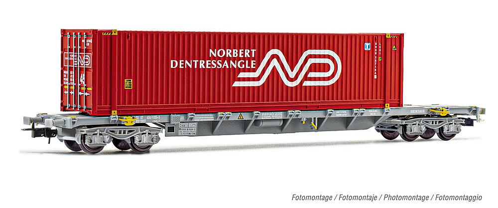 JOUEF HJ6241  1/87   SNCF, wagon à 4 essieux. Wagon porte-conteneurs Sgss, avec 45 conteneurs Norbert Dentressangle 