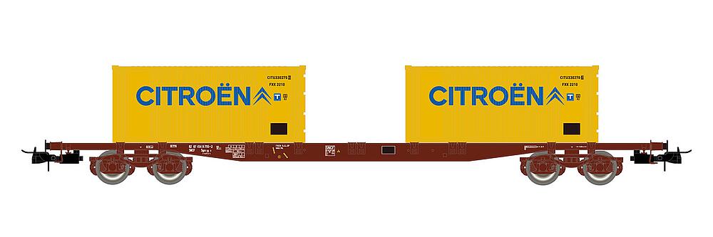 JOUEF HJ6242  1/87   SNCF, wagon à 4 essieux. Wagon porte-conteneurs Sgss, avec 2 x 20 conteneurs Citroän 