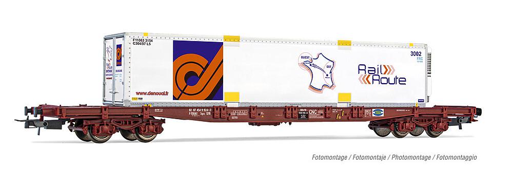 JOUEF HJ6243  1/87   TOUAX, wagon à 4 essieux. Wagon porte-conteneurs S70 avec caisse mobile Rail Route 