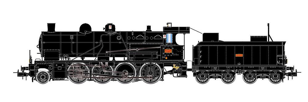 JOUEF HJ2416S  1/87   SNCF, locomotive à vapeur 140 C 158, avec tender 18B521région Ouest, noir avec anneaux de chaudière dorés 