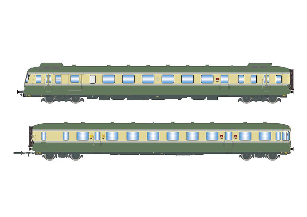 JOUEF HJ2419S   H0  SNCF, automotrice diesel à 2 éléments RGP II X 2716 avec remorque XR 7719, avec son numérique 