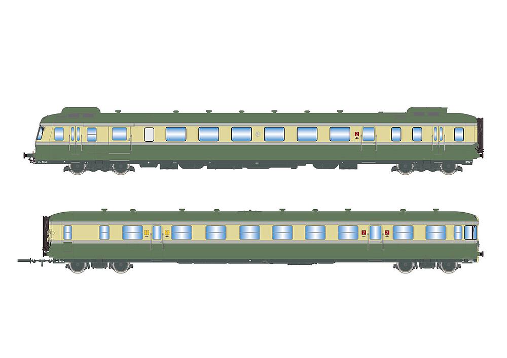JOUEF HJ2429   H0  SNCF, automotrice diesel à 2 éléments RGP II X 2719 avec remorque XRAB 7708 