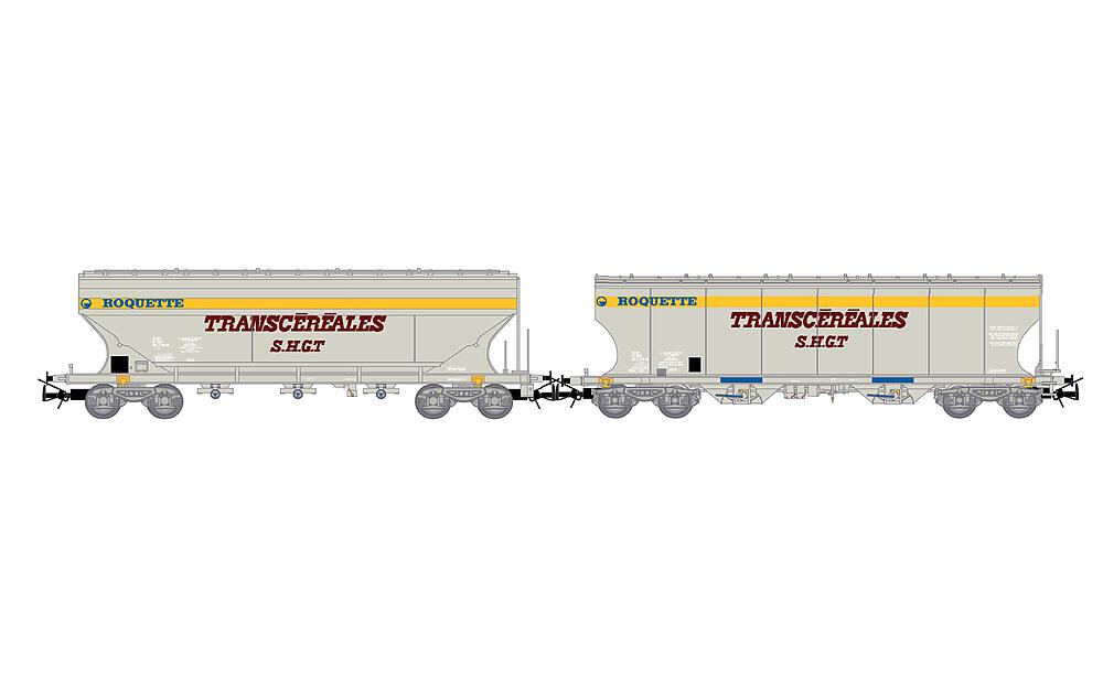 JOUEF HJ6269   H0  SNCF, Coffret de 2 wagons à 4 essieux. Wagon à toit pivotant pour le transport de céréales 