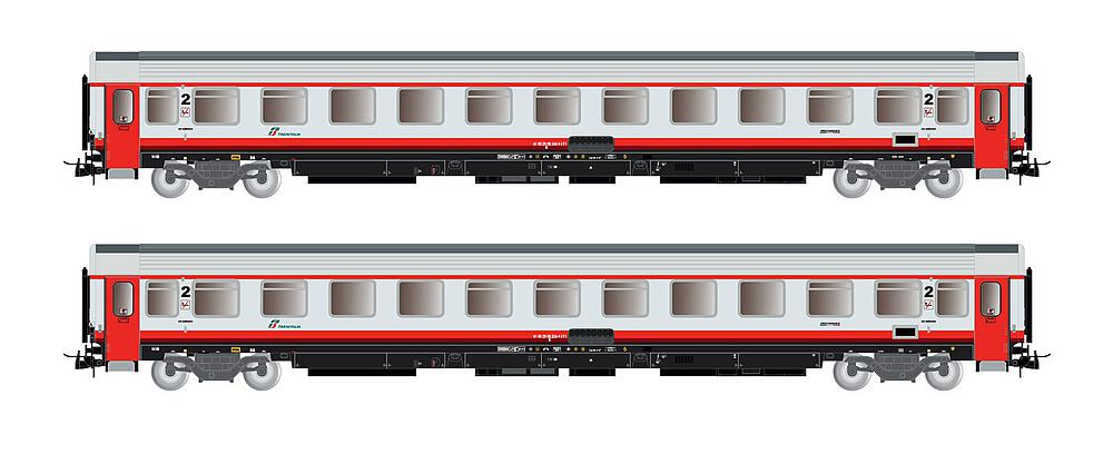 RIVAROSSI HR4355  1/87   FS, coffret de 2 voitures voyageurs 2ème classe UIC-Z1, Progetto 901, Frecciabianca avec marches d'accès rouges 