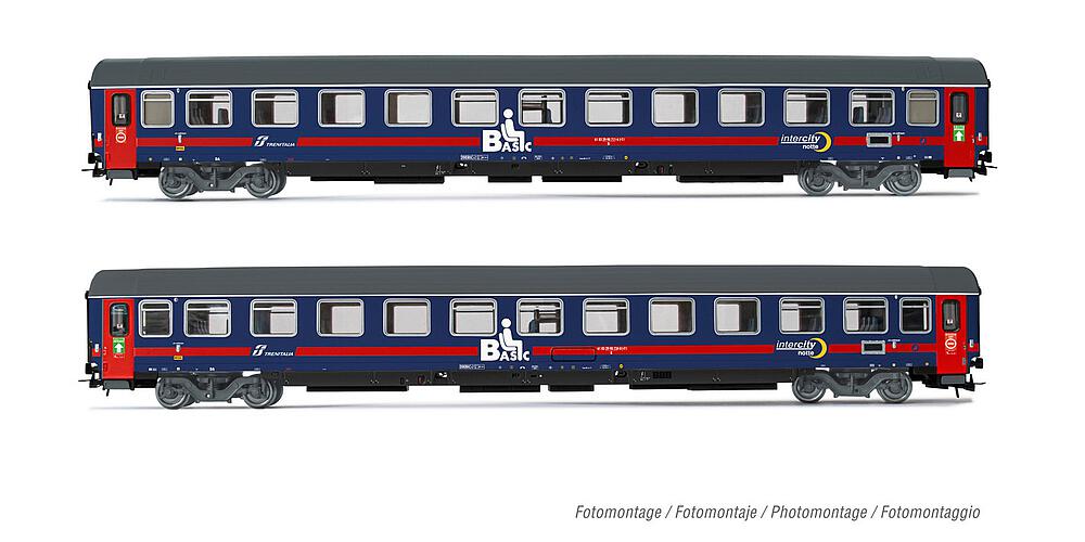 RIVAROSSI HR4357  1/87   FS, coffret de 2 voitures voyageurs 2ème classe UIC-Z1, Progetto 901, Intercity Notte Basic 