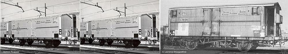 RIVAROSSI HR6561  1/87   FS, set de 3 pièces à 2 essieux. Wagon réfrigérant Hgb, blanc avec bandes rouges, gabarit UK 