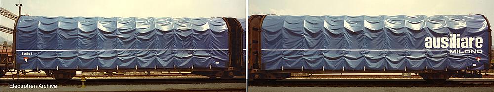 RIVAROSSI HR6569  1/87   FS, wagon à 3 essieux. Wagon à bâche coulissante Las, bleu, Ausiliare 