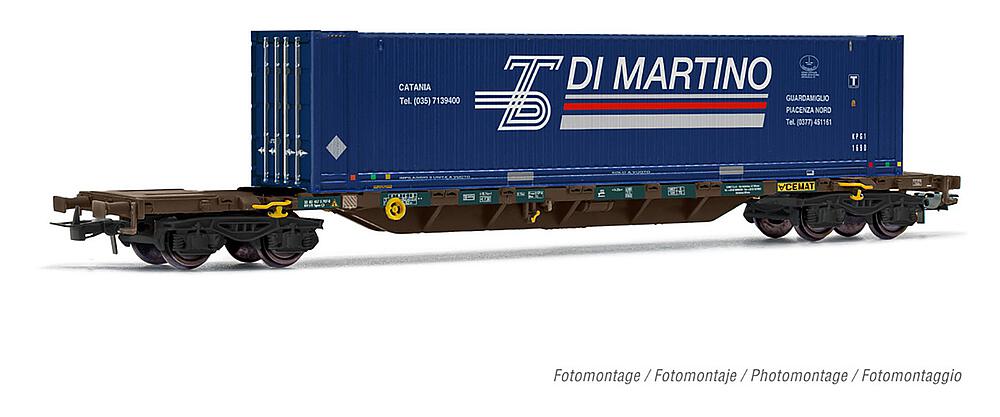 RIVAROSSI HR6576  1/87   FS, wagon à 4 essieux. Wagon porte-conteneurs Sgnss, brun, avec 45 conteneurs Trenitalia 