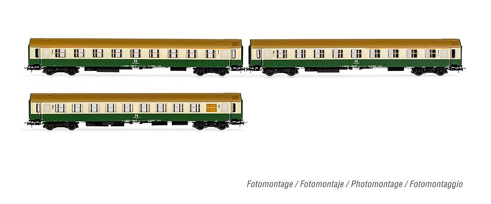 RIVAROSSI HR4344  1/87   DR, Coffret de 3 voitures OSShD type B pour trains voyageurs, beige/vert 
