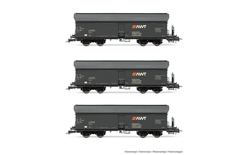RIVAROSSI HR6590   H0  AWT, set de 3 pièces 4 essieux. Wagon à déchargement automatique Fals 