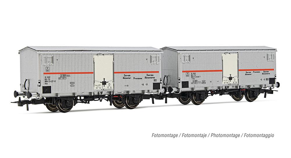 RIVAROSSI HR6604   H0  FS, coffret de 2 wagons à 2 essieux. Wagon frigorifique Ifms avec portes de chargement en tôle 