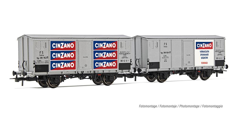 RIVAROSSI HR6606   H0  FS, set de 2 pièces, 2 essieux. Wagon frigorifique Hgb, version avec parois en tôle 