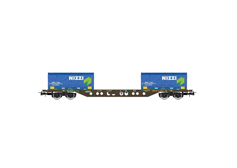 RIVAROSSI HR6615   H0  FS CEMAT, wagon à 4 essieux. Wagon porte-conteneurs Sgns 