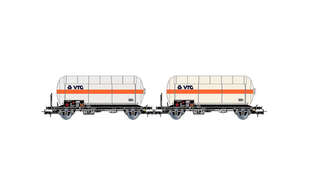 RIVAROSSI HR6619   H0  DB, Coffret de 2 wagons à 2 essieux. Wagon-citerne de gaz avec toit pare-soleil 