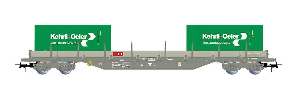RIVAROSSI HR6498  1/87   CFF, 4-axes. Wagon plat Res, gris, avec 2x20 conteneurs Kehrli &amp; Oeler 