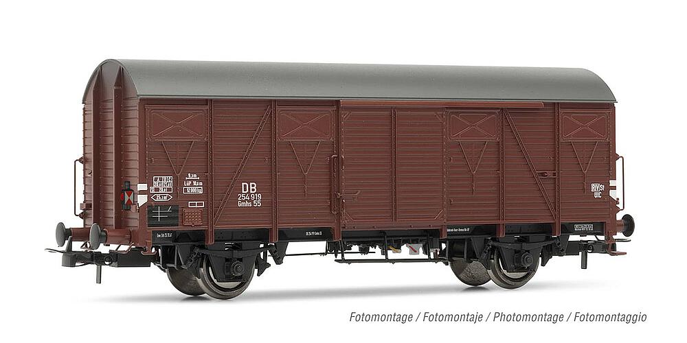 RIVAROSSI HR6503  1/87   DB, Wagon marchandises couvert à 2 essieux Gmhs 55 avec signal de fin de convoi 