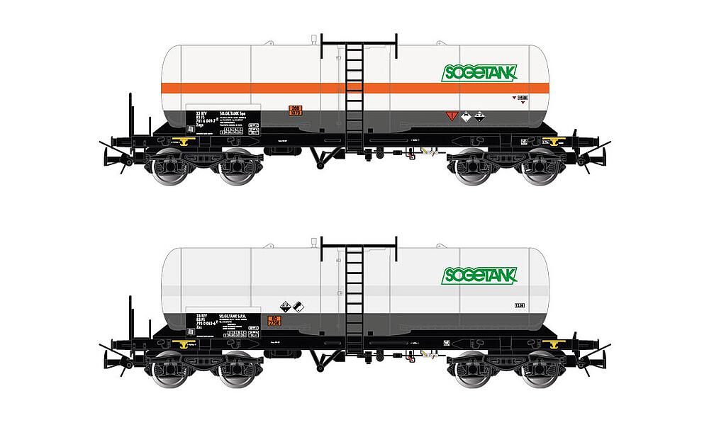 RIVAROSSI HR6513  1/87   FS, set de 2 pièces, 4 essieux. Wagon-citerne Zags/Zas, blanc, avec et sans bande orange, citerne de saumure 