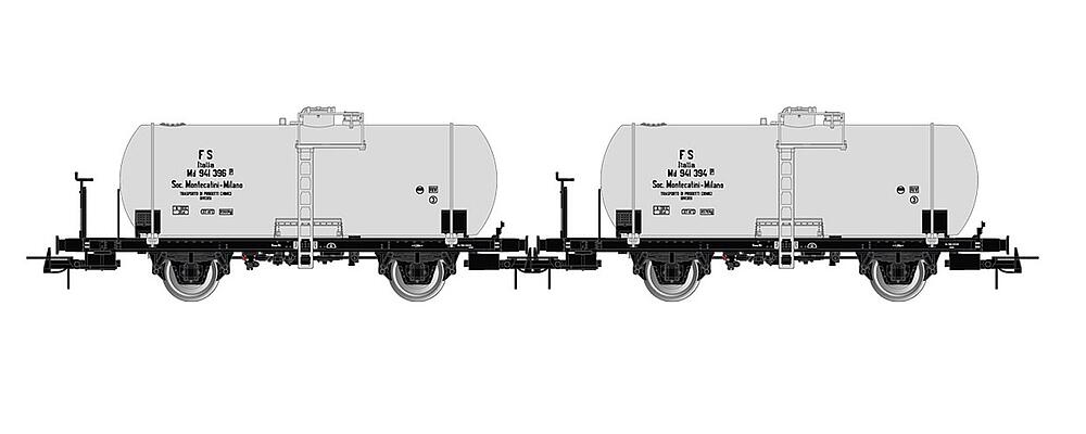 RIVAROSSI HR6519  1/87   FS, set de 2 pièces, 2 essieux. Wagon-citerne Md, citerne de 27 m3, Montecatini 