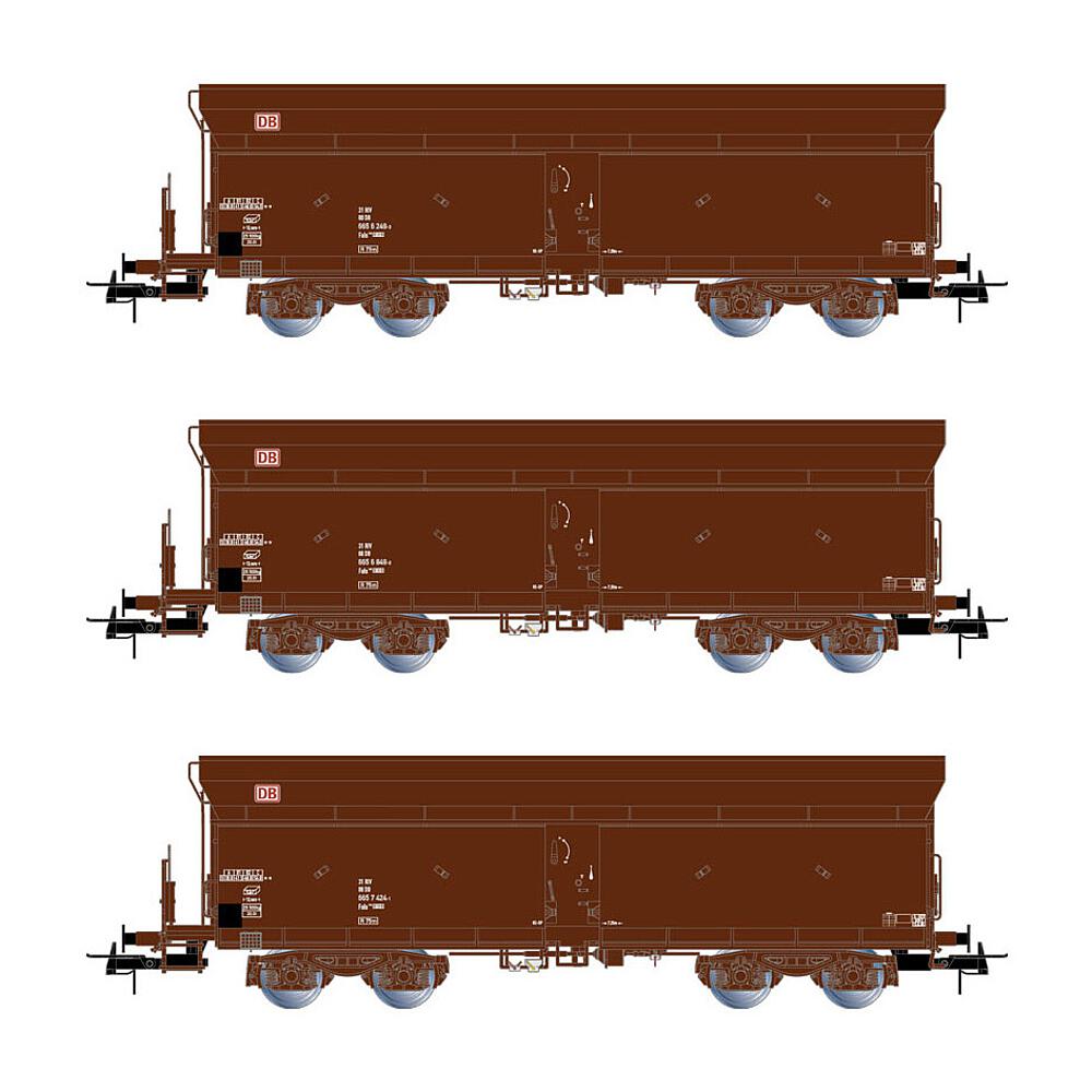 RIVAROSSI HR6520  1/87   DB AG, Coffret de 3 wagons à 4 essieux. Wagon à déchargement automatique Fals164, brun 