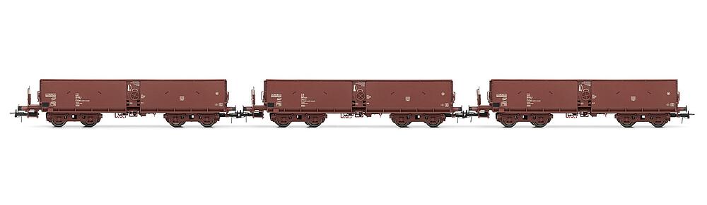 [RIVAROSSI HR6521  ] RIVAROSSI HR6521  1/87   DR, Coffret de 3 wagons à 4 essieux. Wagon à déchargement automatique Fal-zz,Marron 
