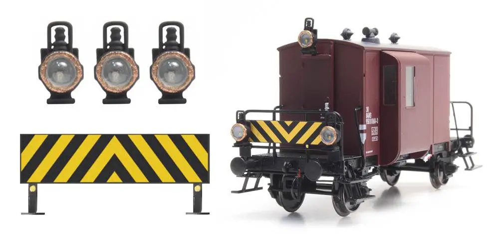 Panneau d'avertissement + 3 lampes à huile pour Dg H0 Pour les wagons d'accompagnement des trains de marchandises Dg Artitec 28.115  