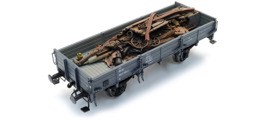 Chargement : ferraille et autres wagons de sable H0 1:87 Modèle fini en résine, peint Artitec 28.124  