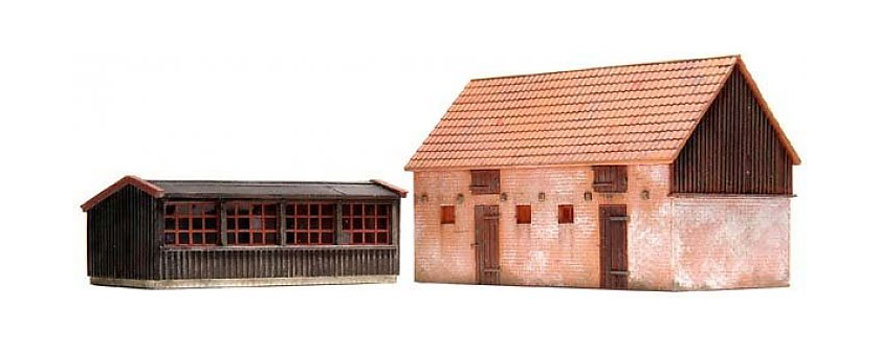 Poulailler et porcherie H0 1:87 Kit en résine (PU), non peint Artitec 10.198  