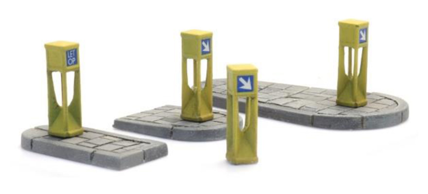 Bornes de circulation (4x) et îlots de circulation (2x) H0 1:87 Kit de construction en résine et pièces gravées, non peintes Artitec 10.390  