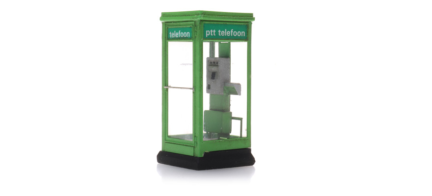 Cabine téléphonique PTT-Vert années 80-90 H0 1:87 Kit de construction en résine et pièces gravées, non peintes Artitec 10.397  